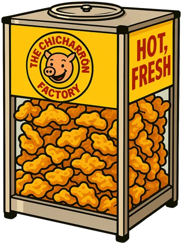 Branded countertop warmer filled with hot chicharrón